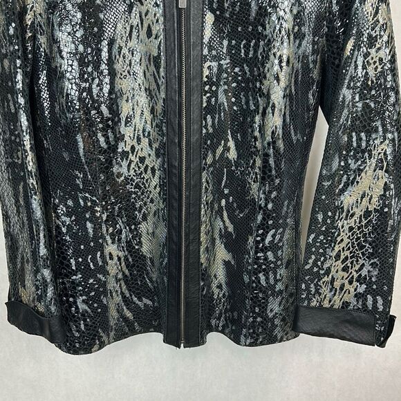Chico's Leather Snake Print Jacket Sz 1 (Medium, Sz 8) Silver Animal Snakeskin S - Picture 3 of 11